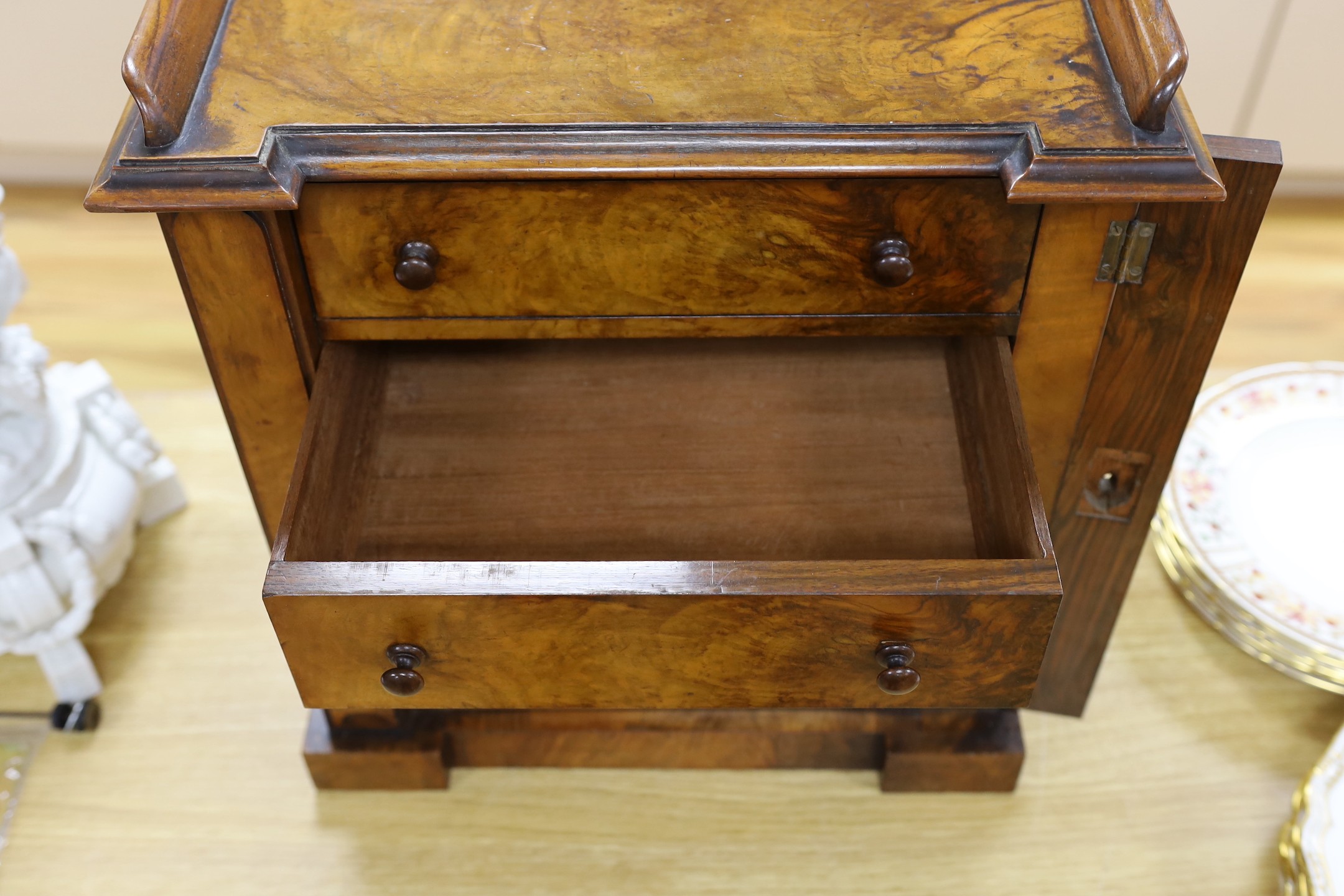 A Victorian figured walnut table top Wellington collector’s chest, 51 cms high x 43 cms wide